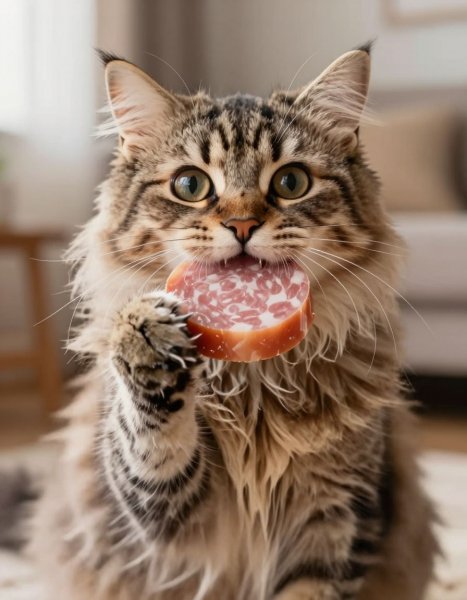 Кот с колбасой
